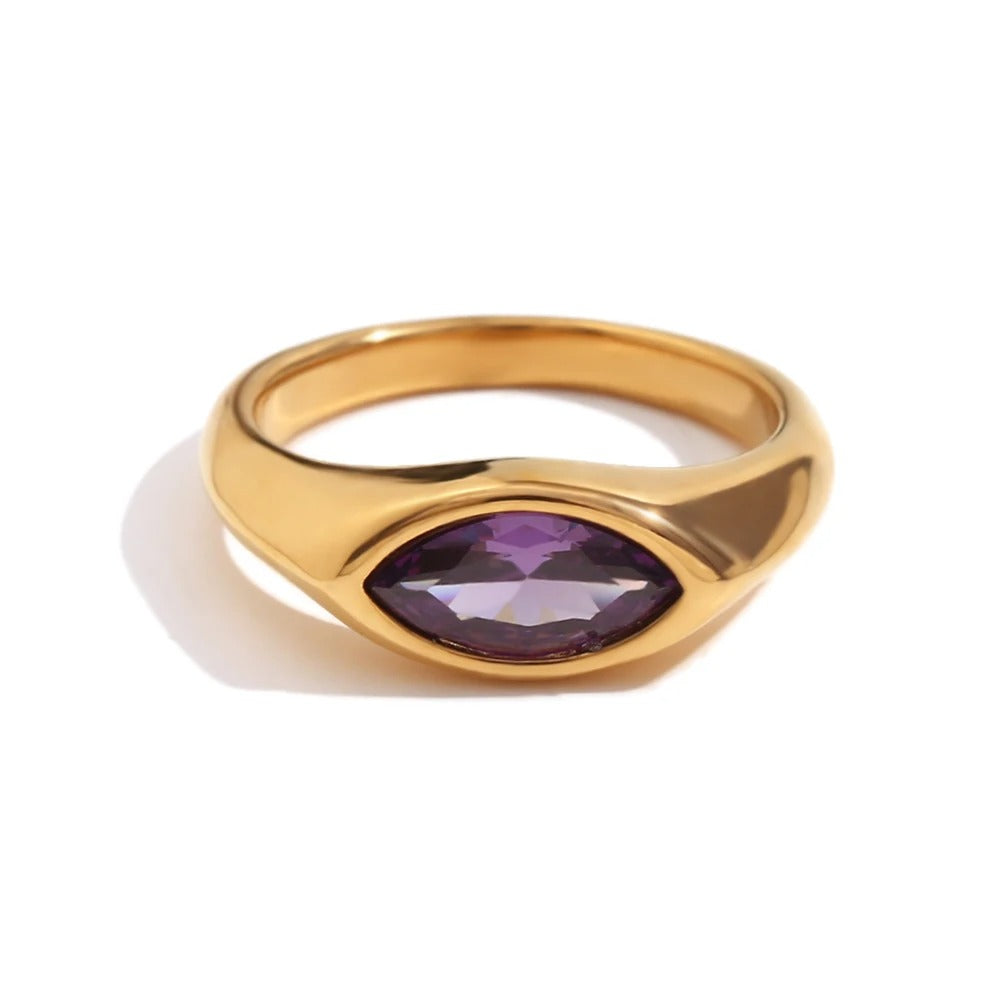 Bague Isabella en or doré avec zircon marquise multicolore