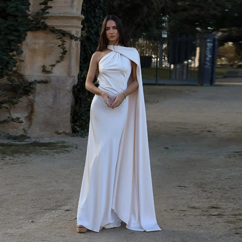 Robe longue asymétrique en satin Vittoria