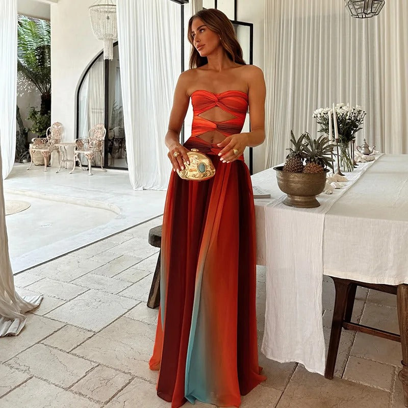 Robe maxi Alba ajourée avec dégradé tie-dye