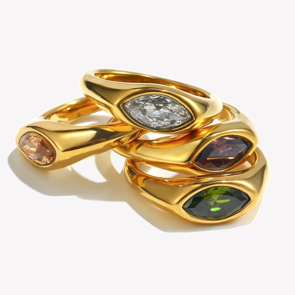 Bague Isabella en or doré avec zircon marquise multicolore