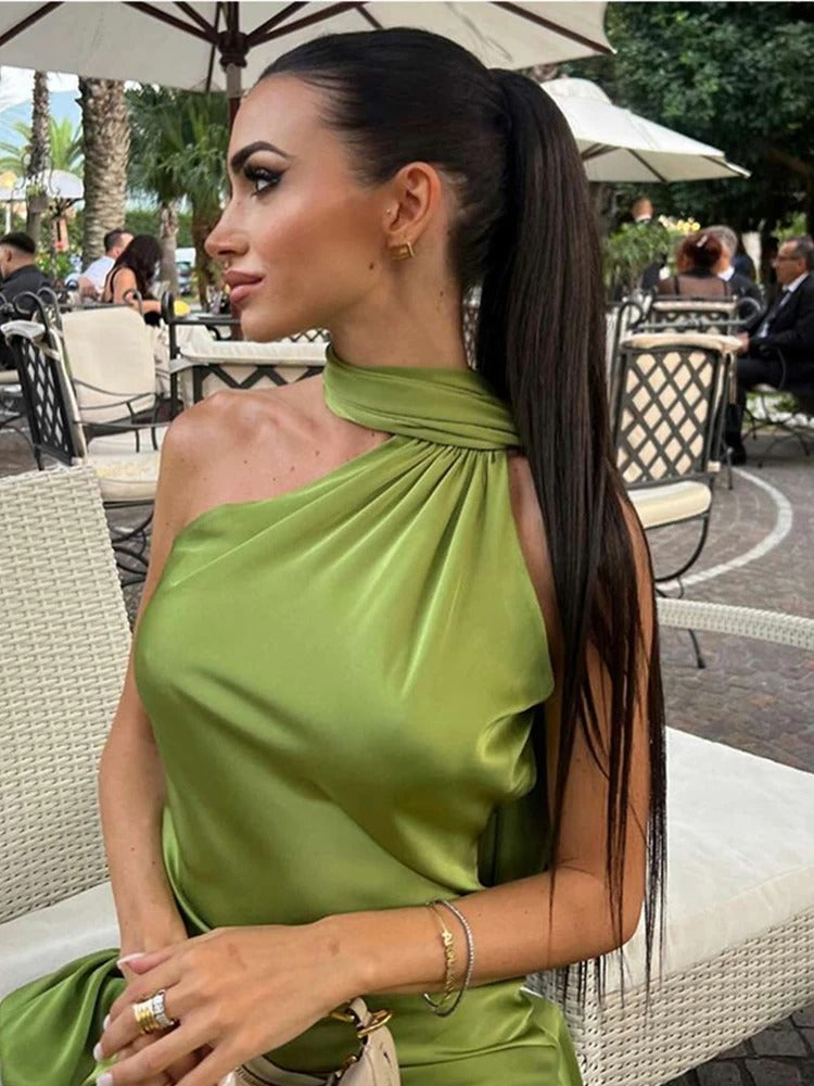 Robe longue asymétrique en satin Vittoria