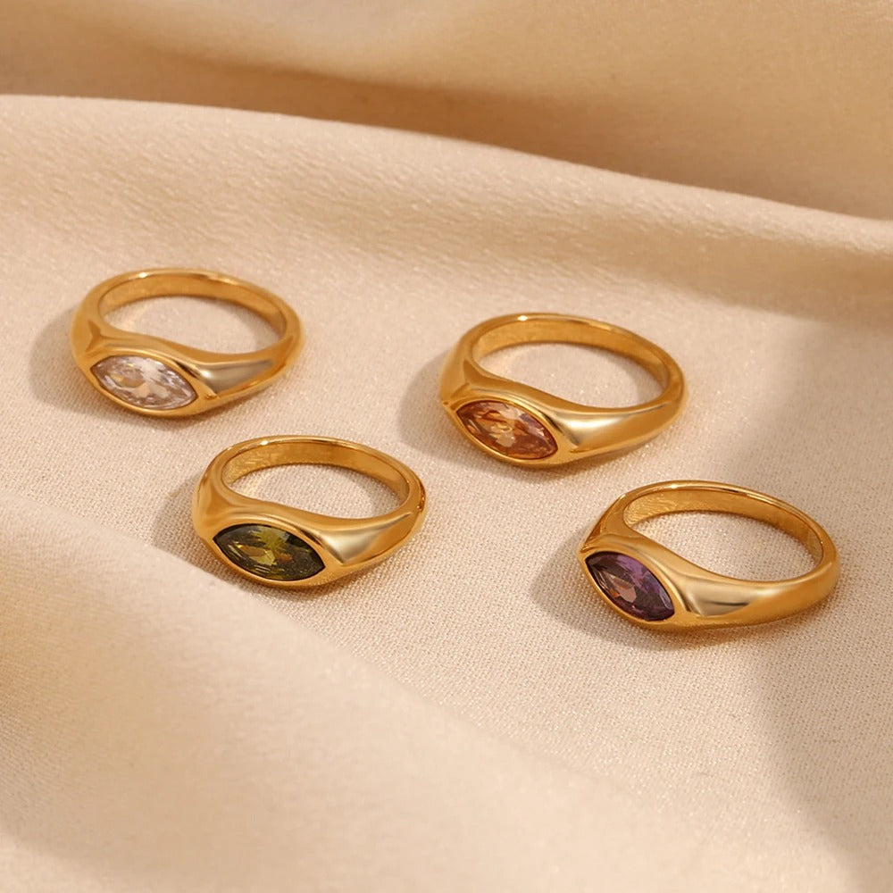 Bague Isabella en or doré avec zircon marquise multicolore