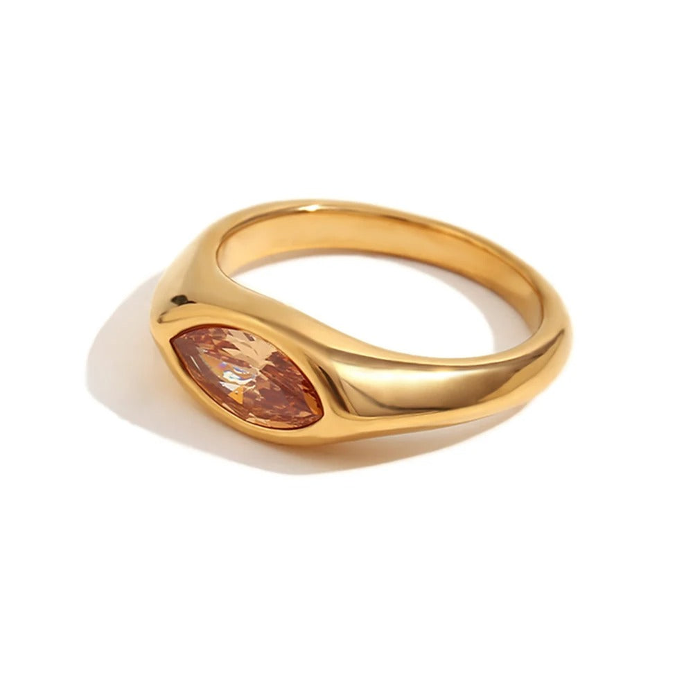 Bague Isabella en or doré avec zircon marquise multicolore