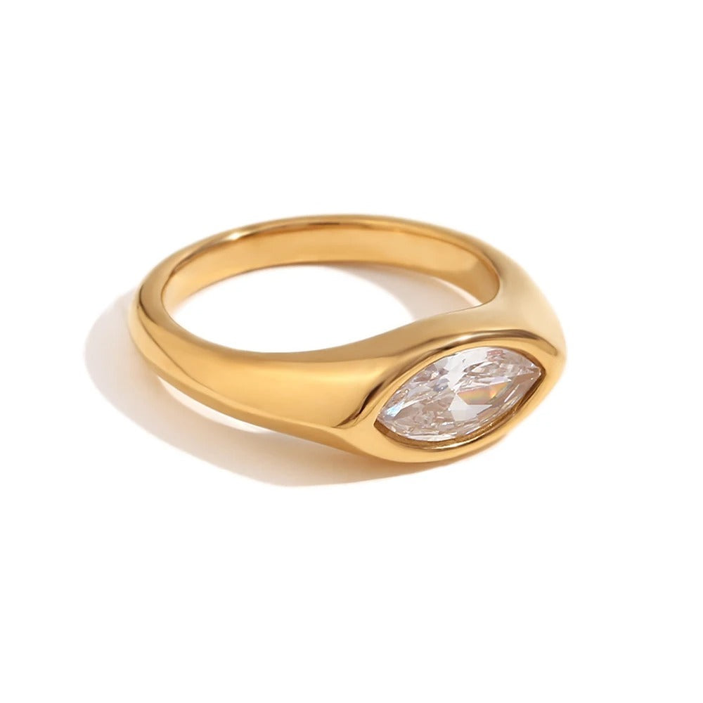 Bague Isabella en or doré avec zircon marquise multicolore