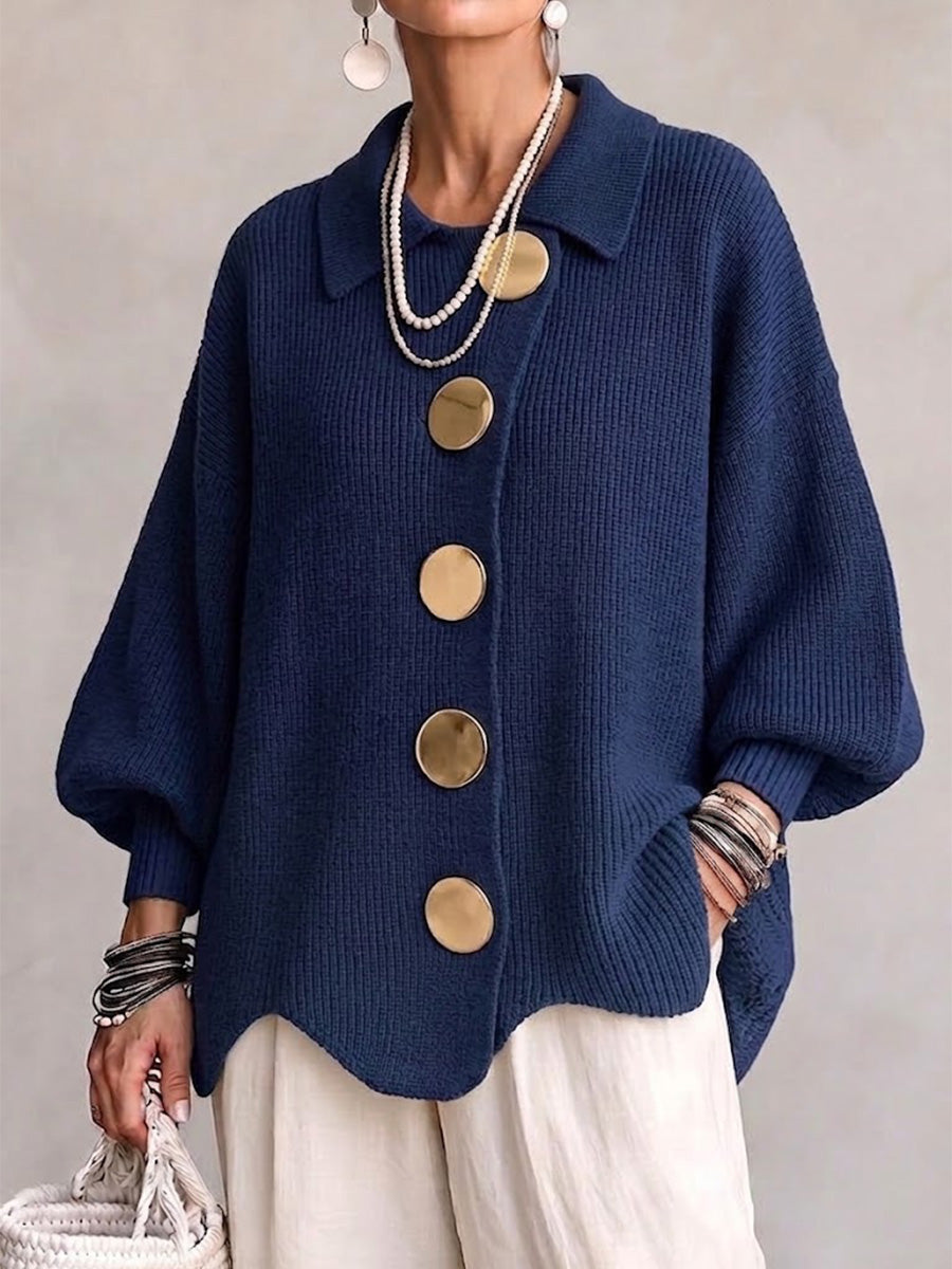 Isadora | Cardigan oversize à col et gros boutons métalliques