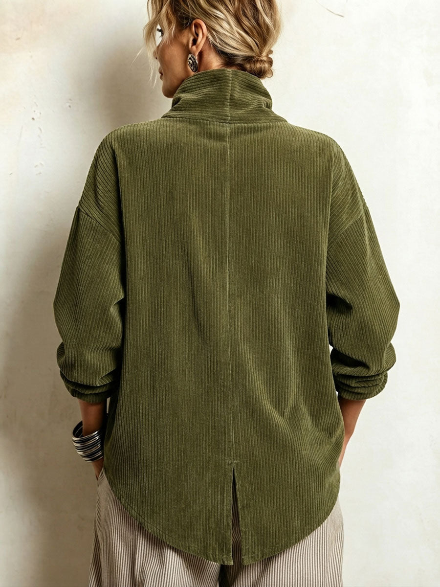 Lucie | Veste en velours côtelé col montant vert olive