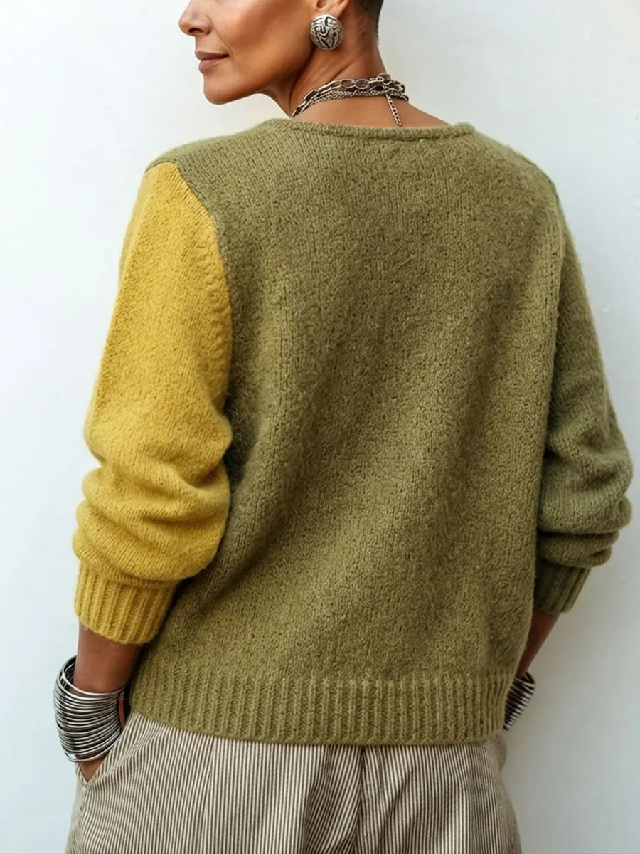 Otilia | Cardigan oversize color-block vert et moutarde
