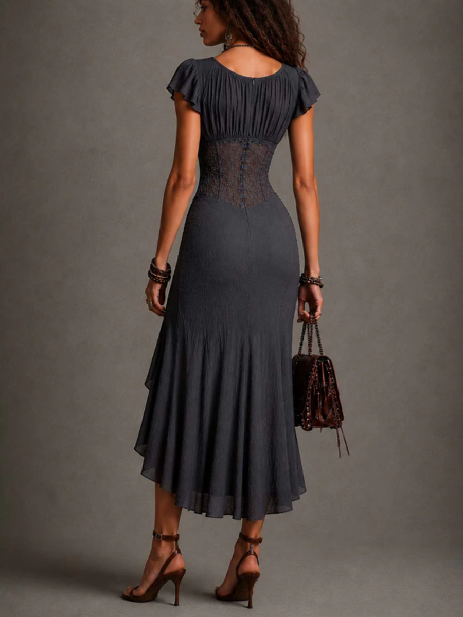 Carmen - Robe midi en dentelle et mousseline