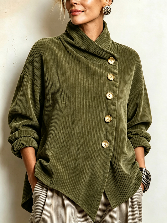 Lucie | Veste en velours côtelé col montant vert olive