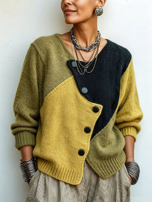 Otilia | Cardigan oversize color-block vert et moutarde