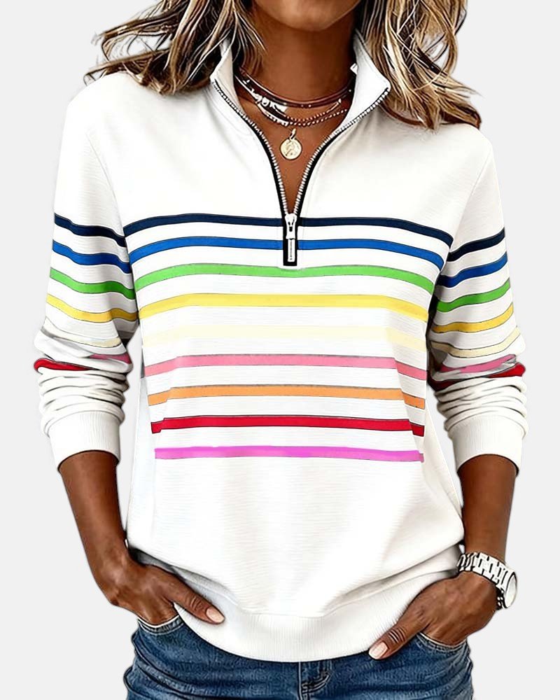 Jimena - Sweat-shirt à rayures avec col zippé