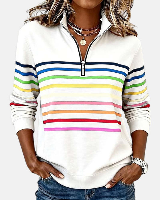 Jimena - Sudadera de rayas con cuello de cremallera