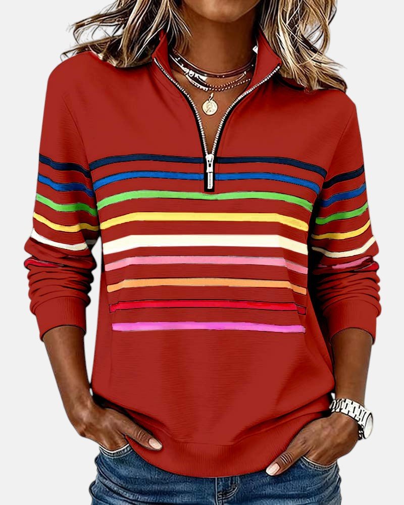 Jimena - Sweat-shirt à rayures avec col zippé