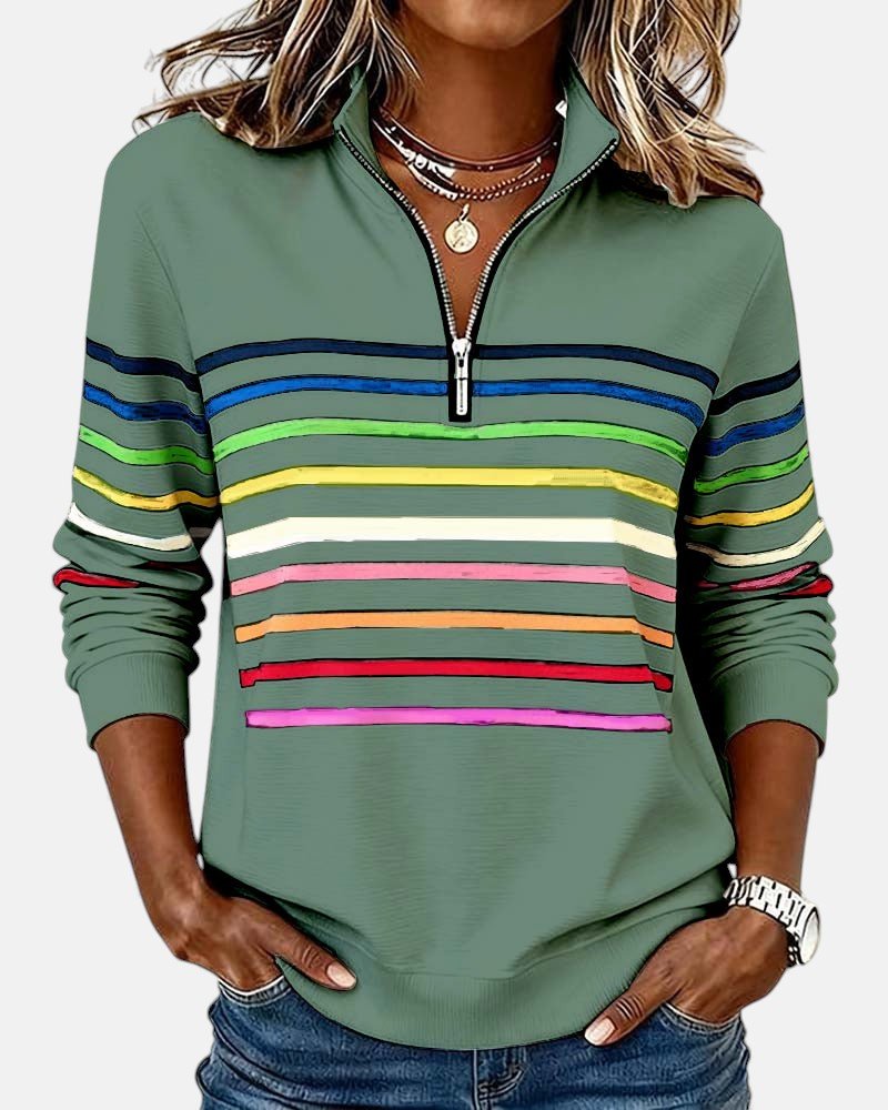 Jimena - Sweat-shirt à rayures avec col zippé